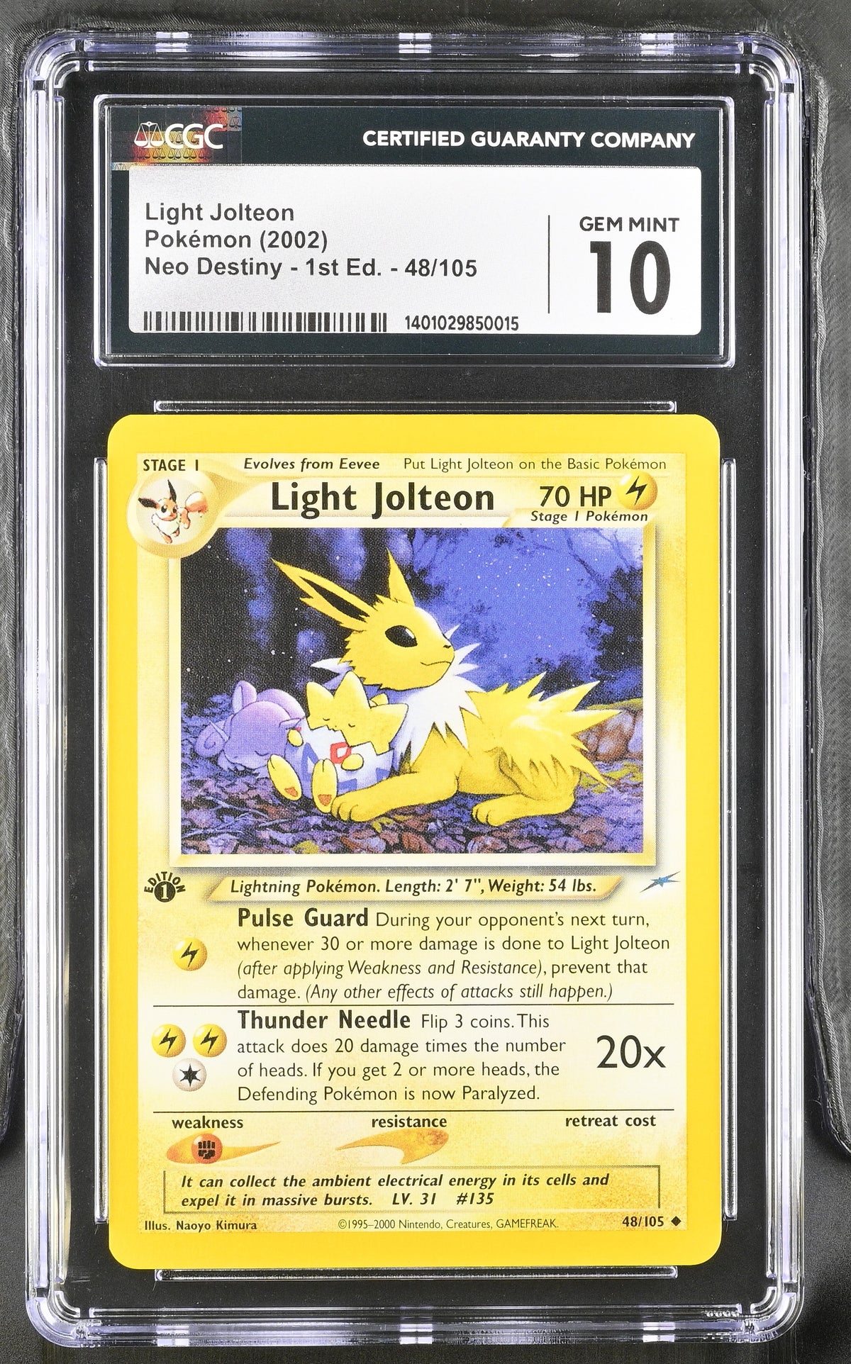 2002 Light Jolteon #48/105 1st Edition CGC Gem Mint 10 (front)