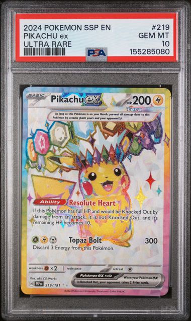 2024 PIKACHU ex #219 PSA 10 (front)