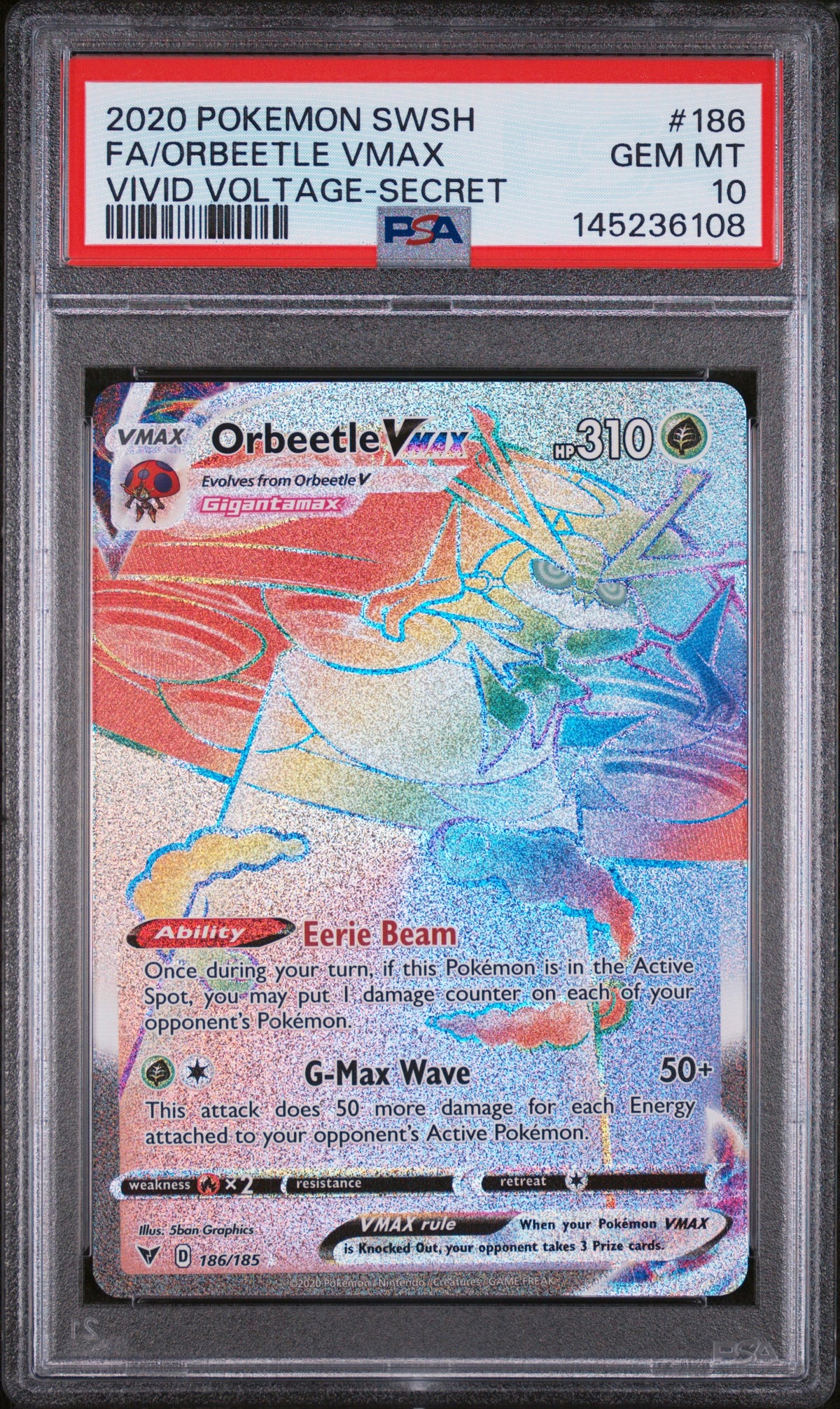 2020 FA/ORBEETLE VMAX #186 PSA 10 (front)