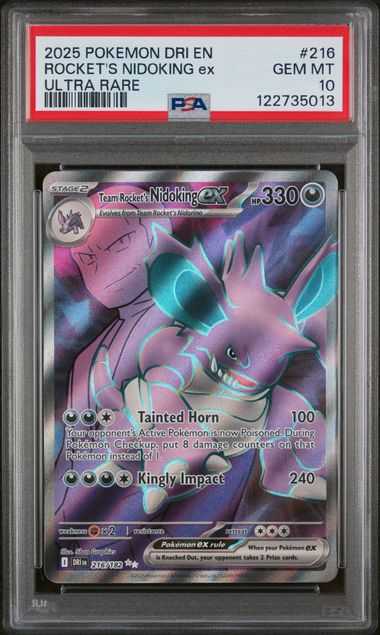 2025 ROCKET'S NIDOKING ex #216 PSA 10 (front)