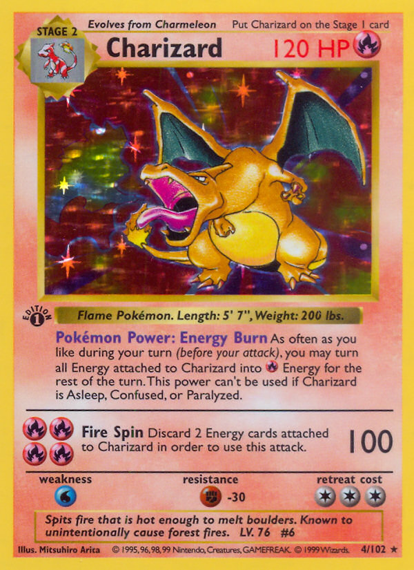 1999 CHARIZARD-HOLO #4 PSA 5 (stock image — not the actual card)