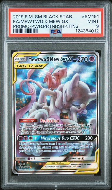 2019 FA/MEWTWO & MEW GX #SM191 PSA 9 (front)