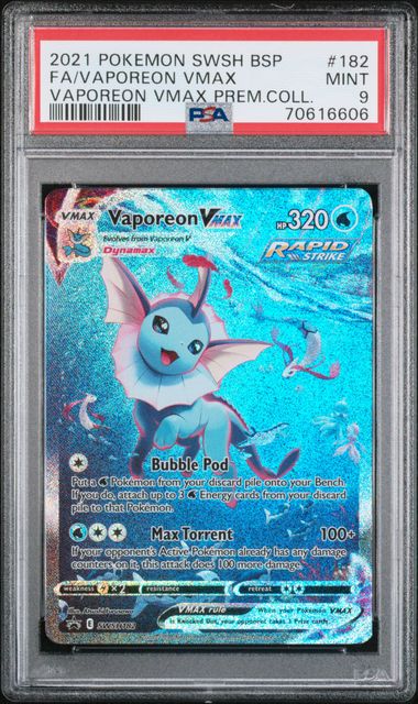 2021 FA/VAPOREON VMAX #182 PSA 9 (front)