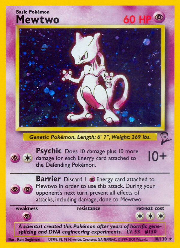 1999 MEWTWO-HOLO #10 PSA 9 (stock image — not the actual card)