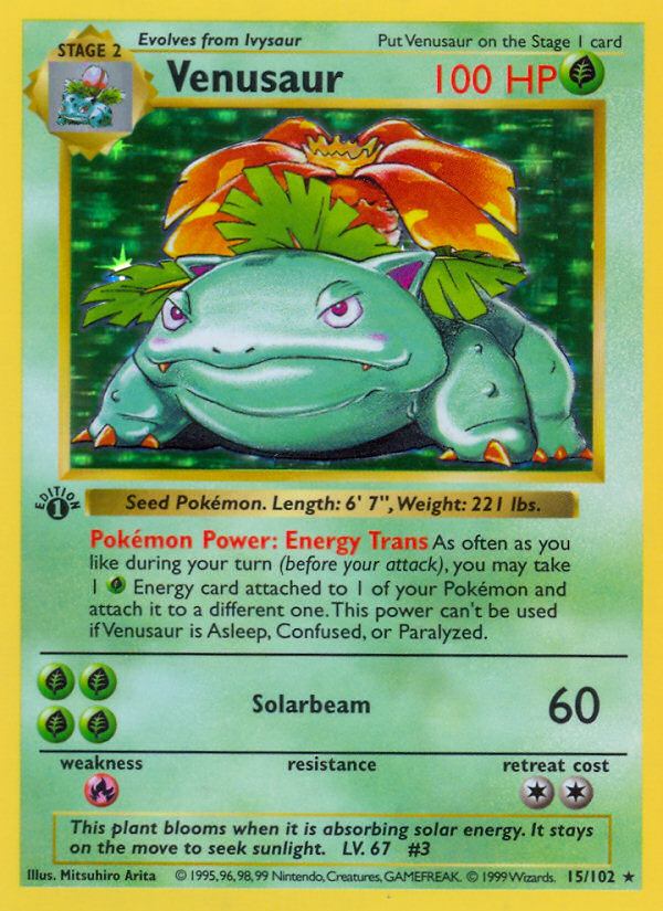 1999 VENUSAUR-HOLO #15 PSA 7 (stock image — not the actual card)