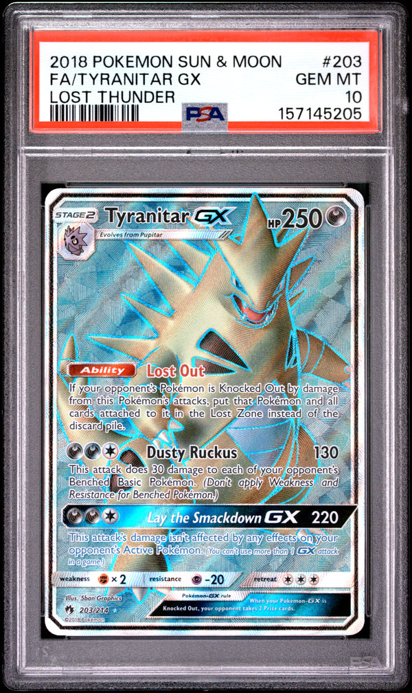 2018 FA/TYRANITAR GX #203 PSA 10 (front)