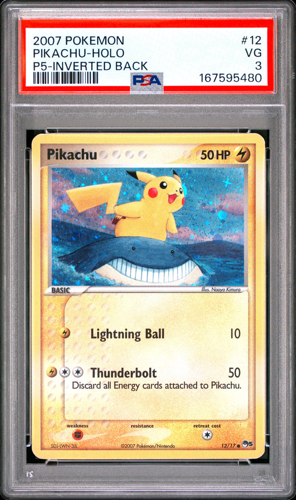 2007 PIKACHU-HOLO #12 P5-Inverted Back PSA 3 (front)