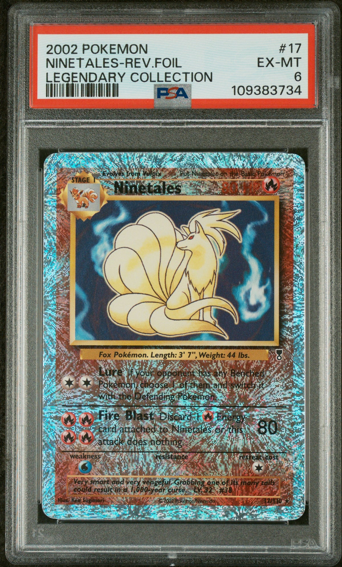 2002 NINETALES-REV.FOIL #17 Legendary Collection PSA 6 (front)