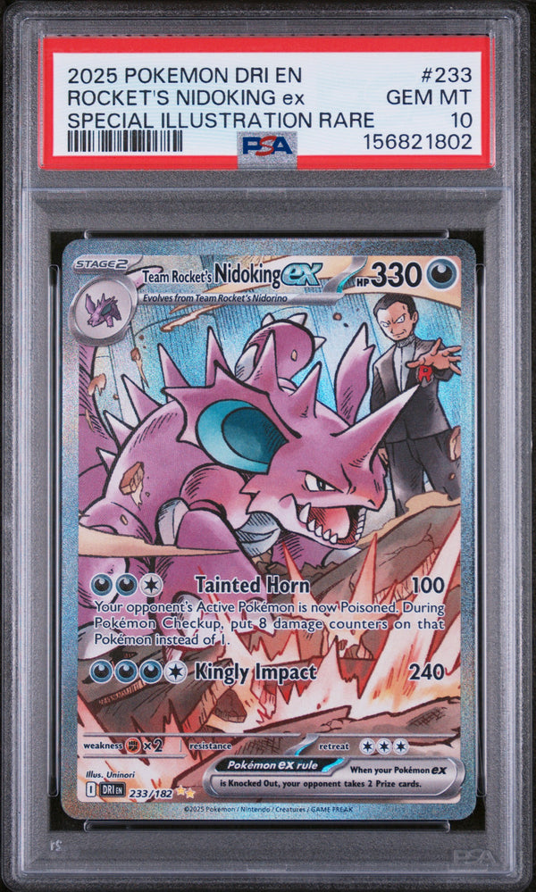 2025 ROCKET'S NIDOKING ex #233 PSA 10 (front)
