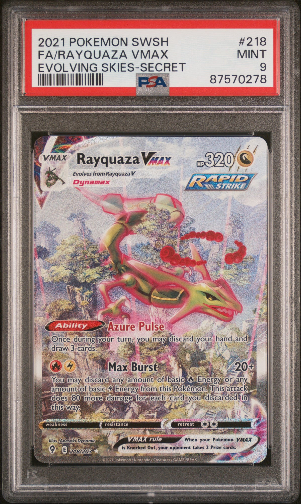 2021 FA/RAYQUAZA VMAX #218 PSA 9 (front)