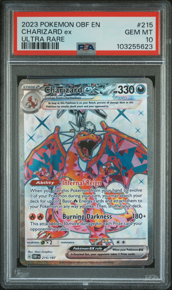 2023 CHARIZARD ex #215 PSA 10 (front)