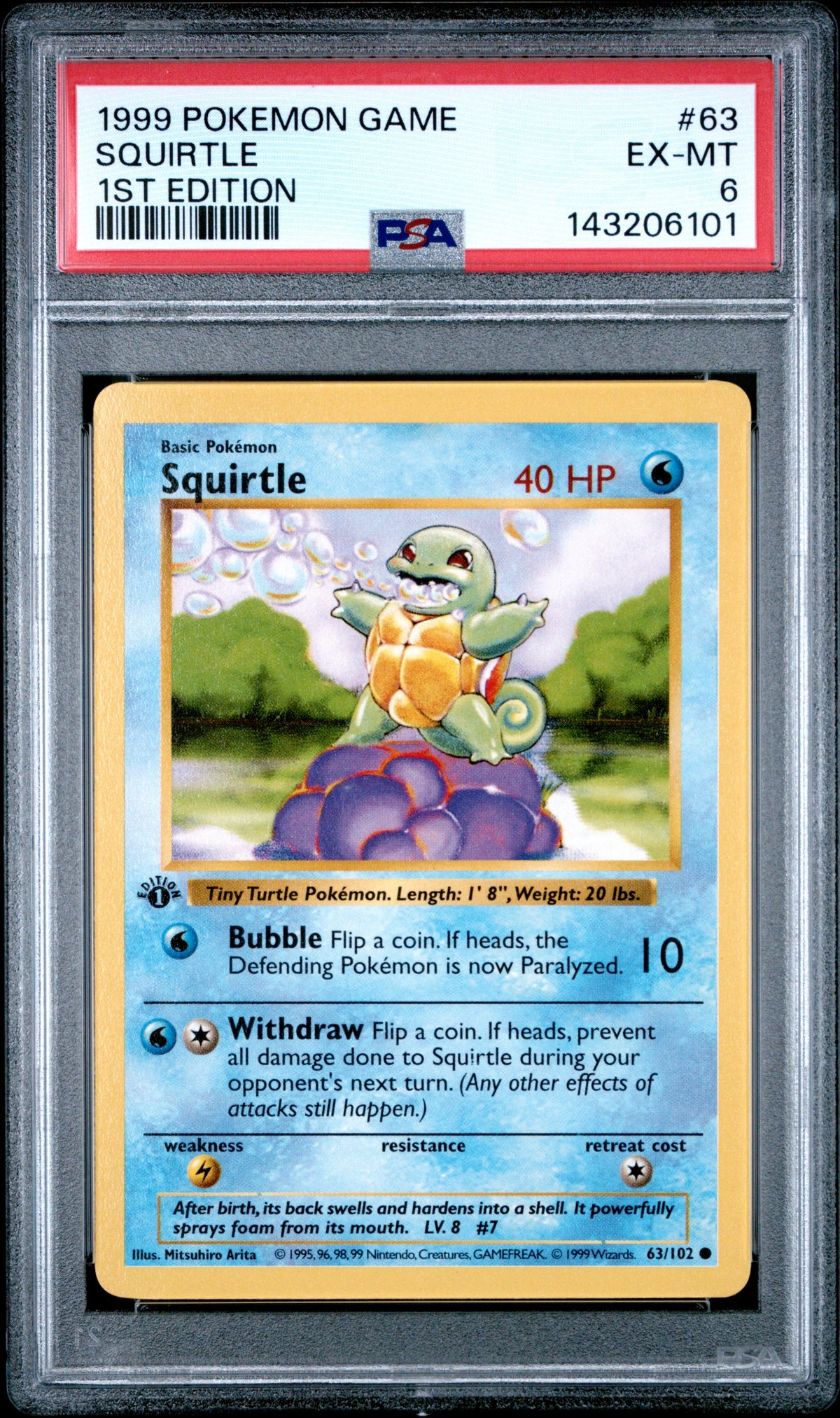 1999 SQUIRTLE #63 PSA 6 (front)
