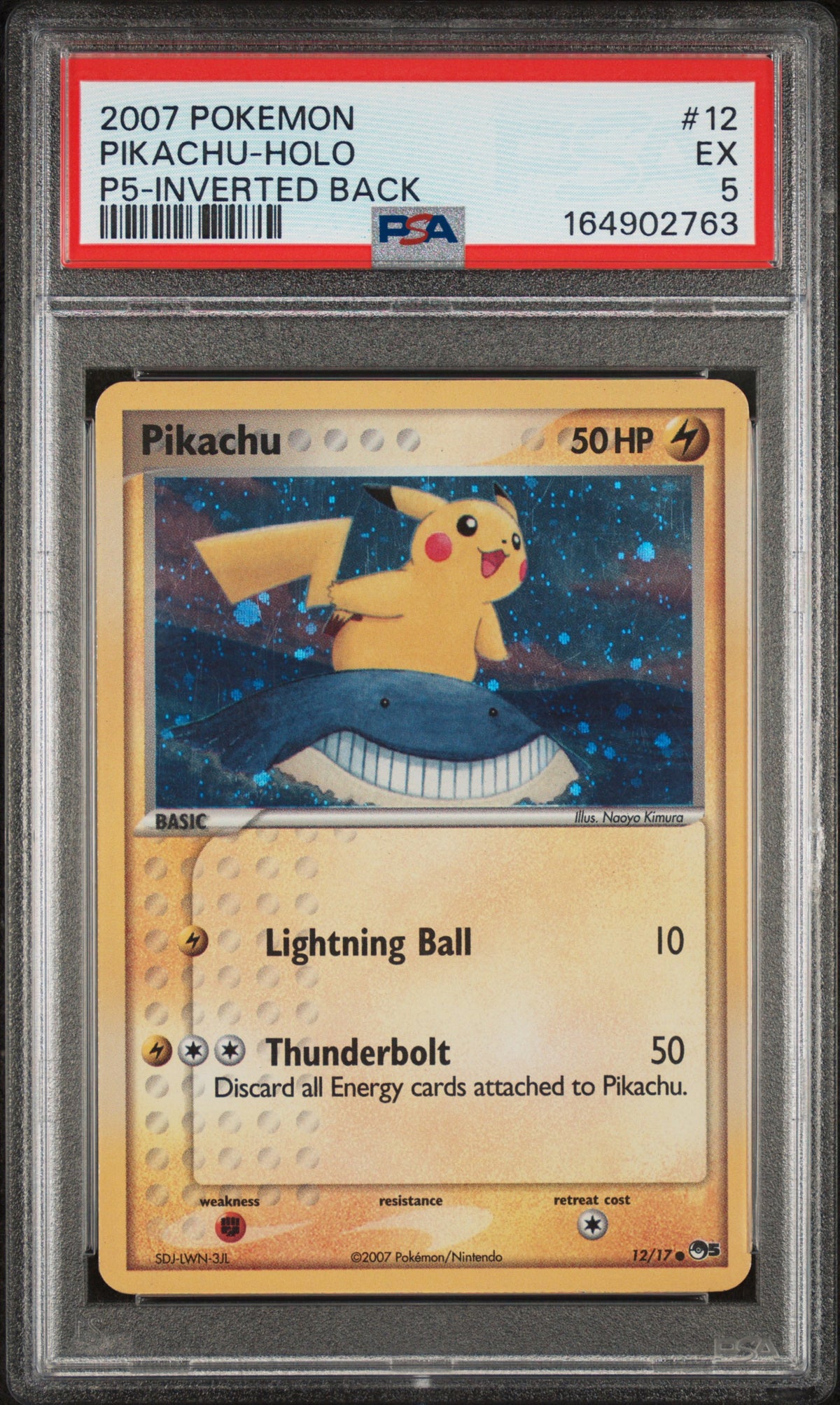 2007 PIKACHU-HOLO #12 P5-Inverted Back PSA 5 (front)