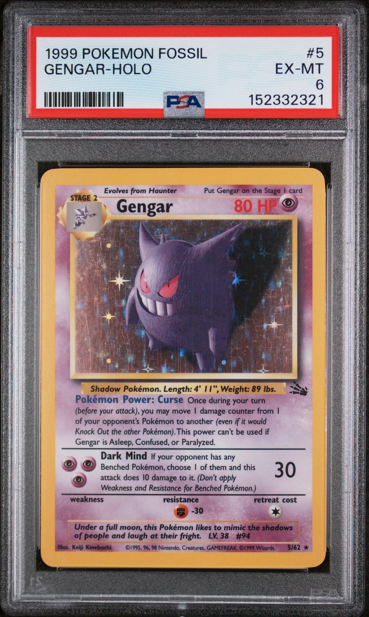 1999 GENGAR-HOLO #5 PSA 6 (front)