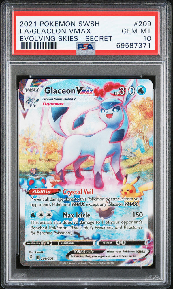 2021 FA/GLACEON VMAX #209 Evolving Skies-Secret PSA 10 (front)