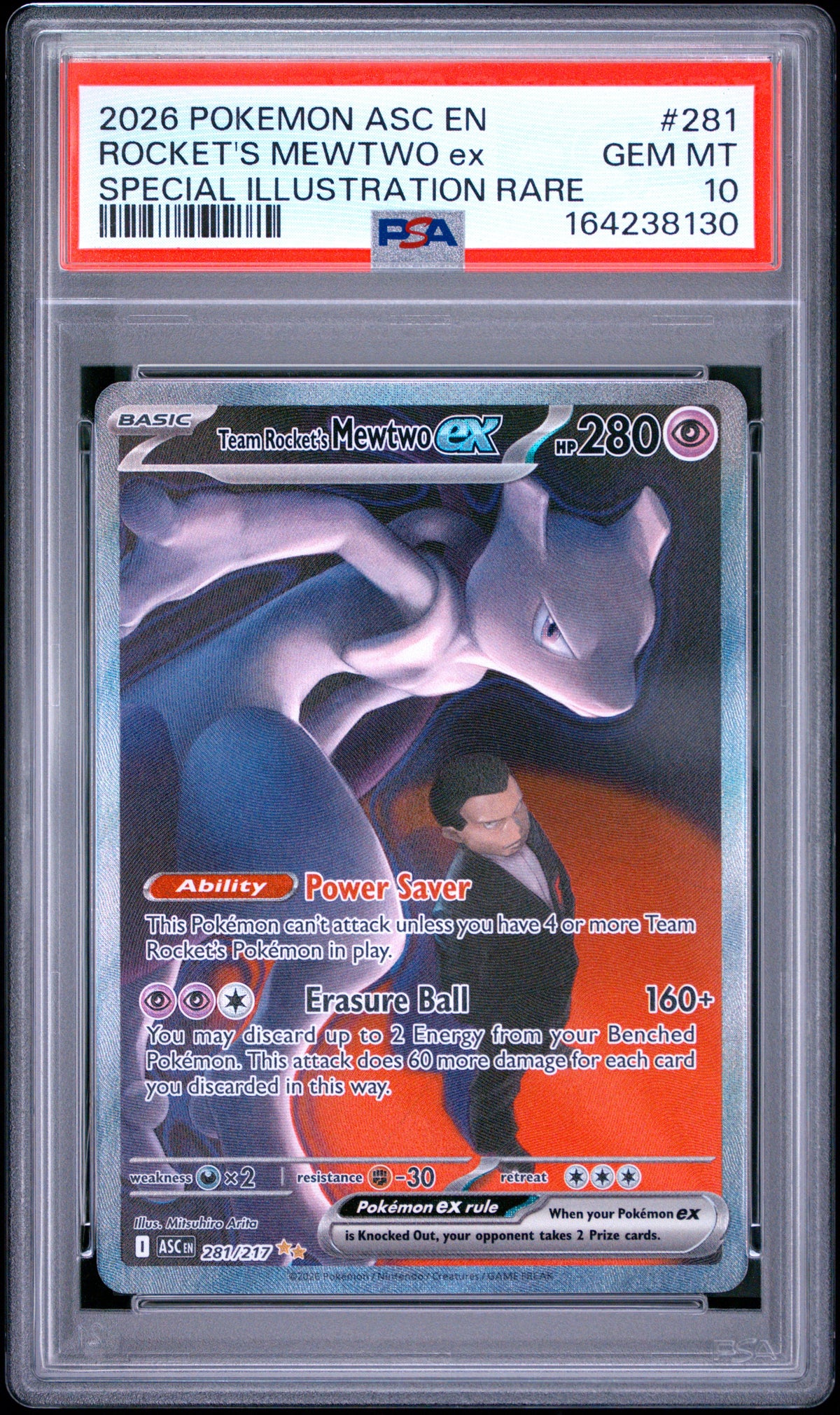 2026 ROCKET'S MEWTWO ex #281 PSA 10 (front)