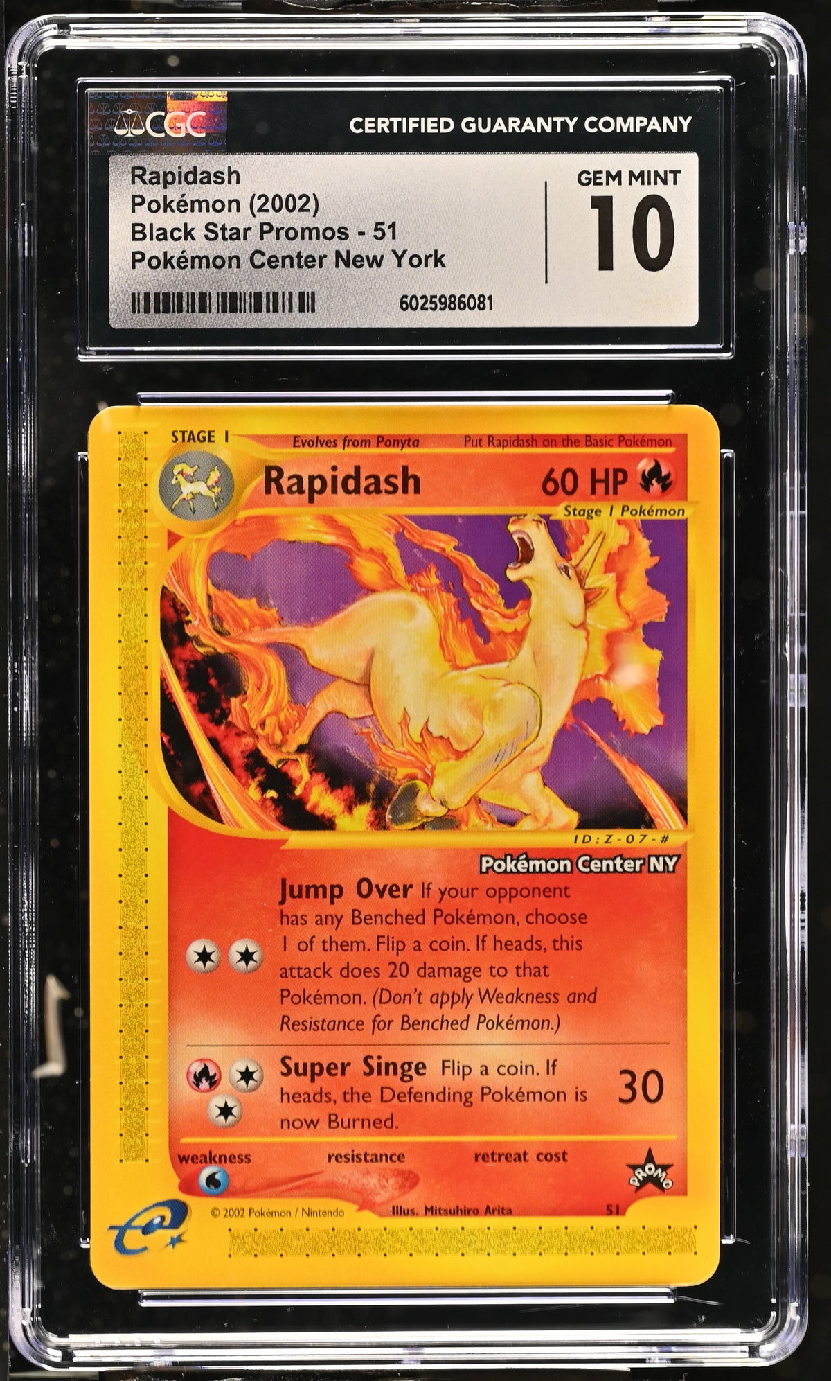 2002 Rapidash #51 Pokémon Center New York CGC Gem Mint 10 (front)