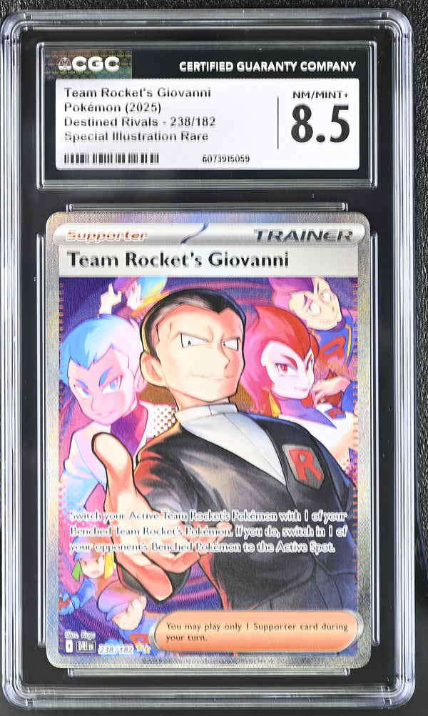 2025 Team Rocket's Giovanni #238/182 CGC 8.5 (front)