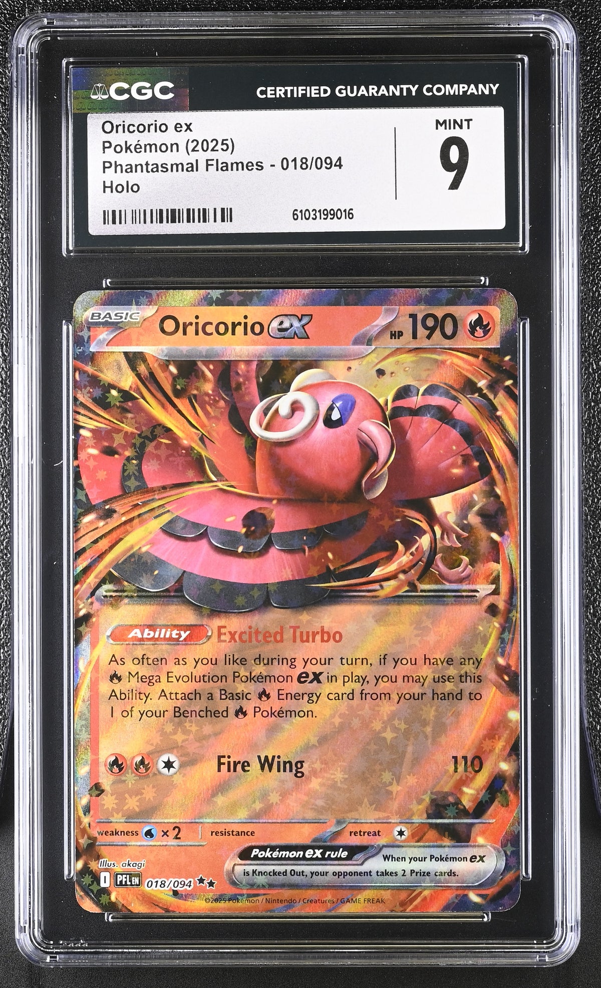 2025 Oricorio ex #018/094 CGC 9 (front)