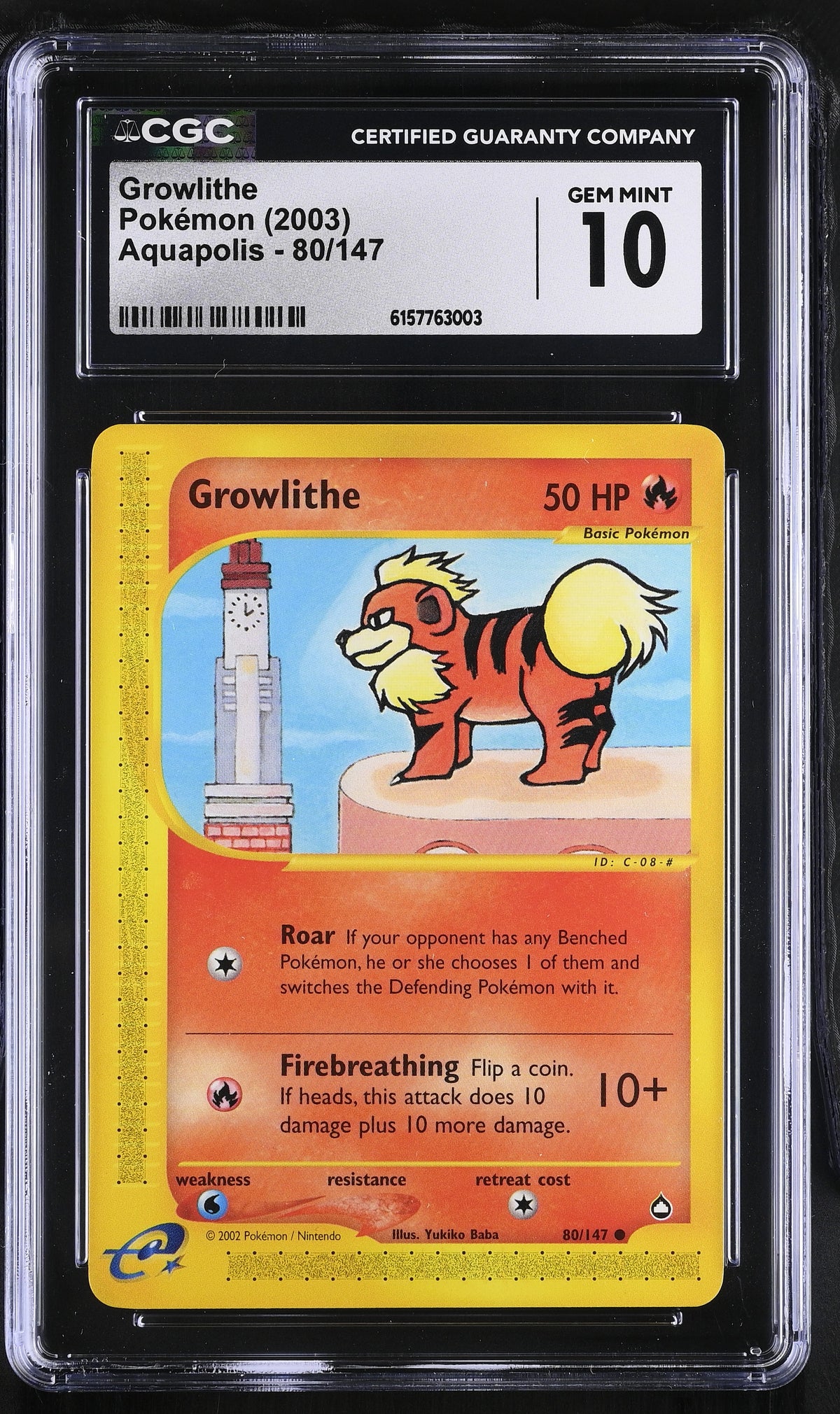 2003 Growlithe #80/147 CGC Gem Mint 10 (front)