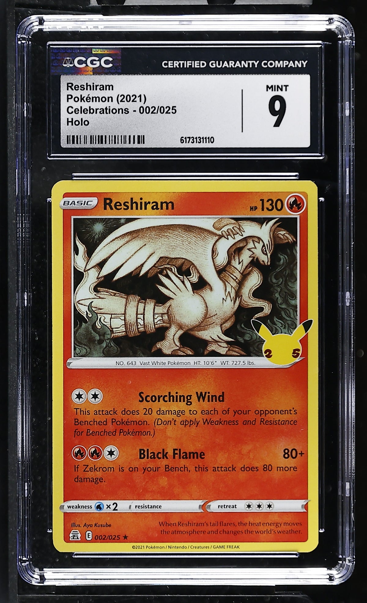 2021 Reshiram #002/025 Holo CGC 9 (front)