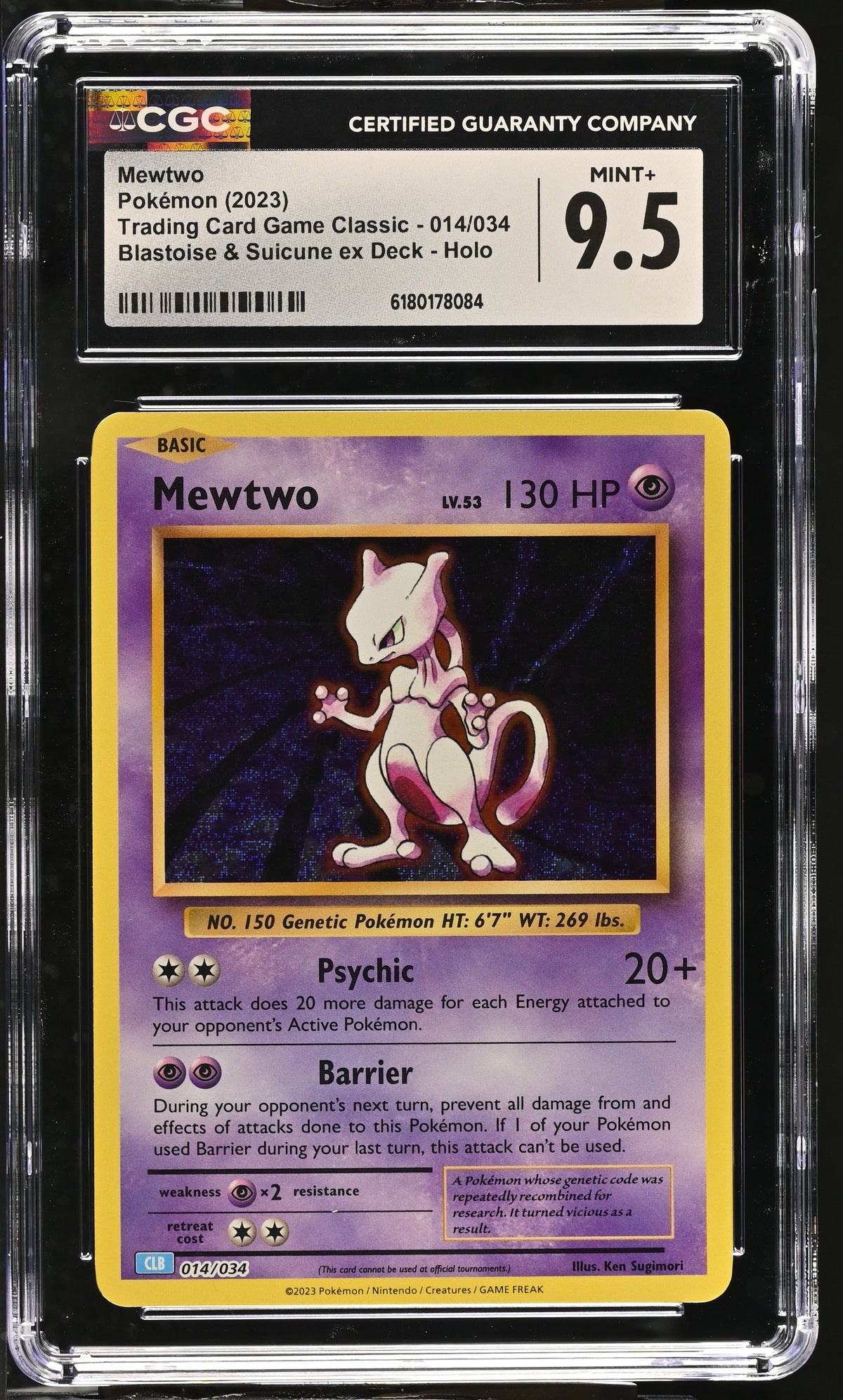 2023 Mewtwo #014/034 Blastoise & Suicune Ex Deck Holo CGC Mint+ 9.5 (front)