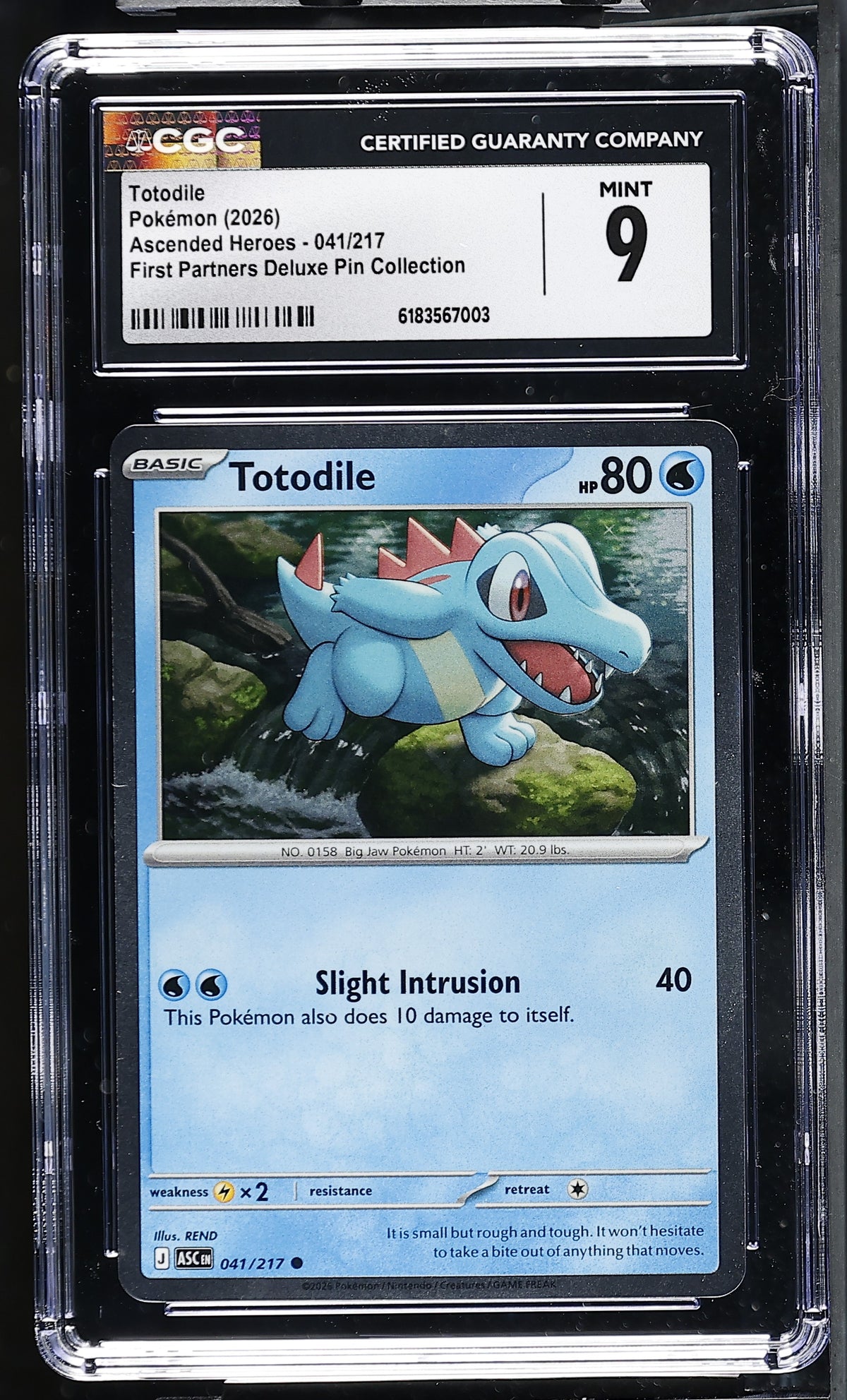 2026 Totodile #041/217 First Partners Deluxe Pin Collection CGC 9 (front)