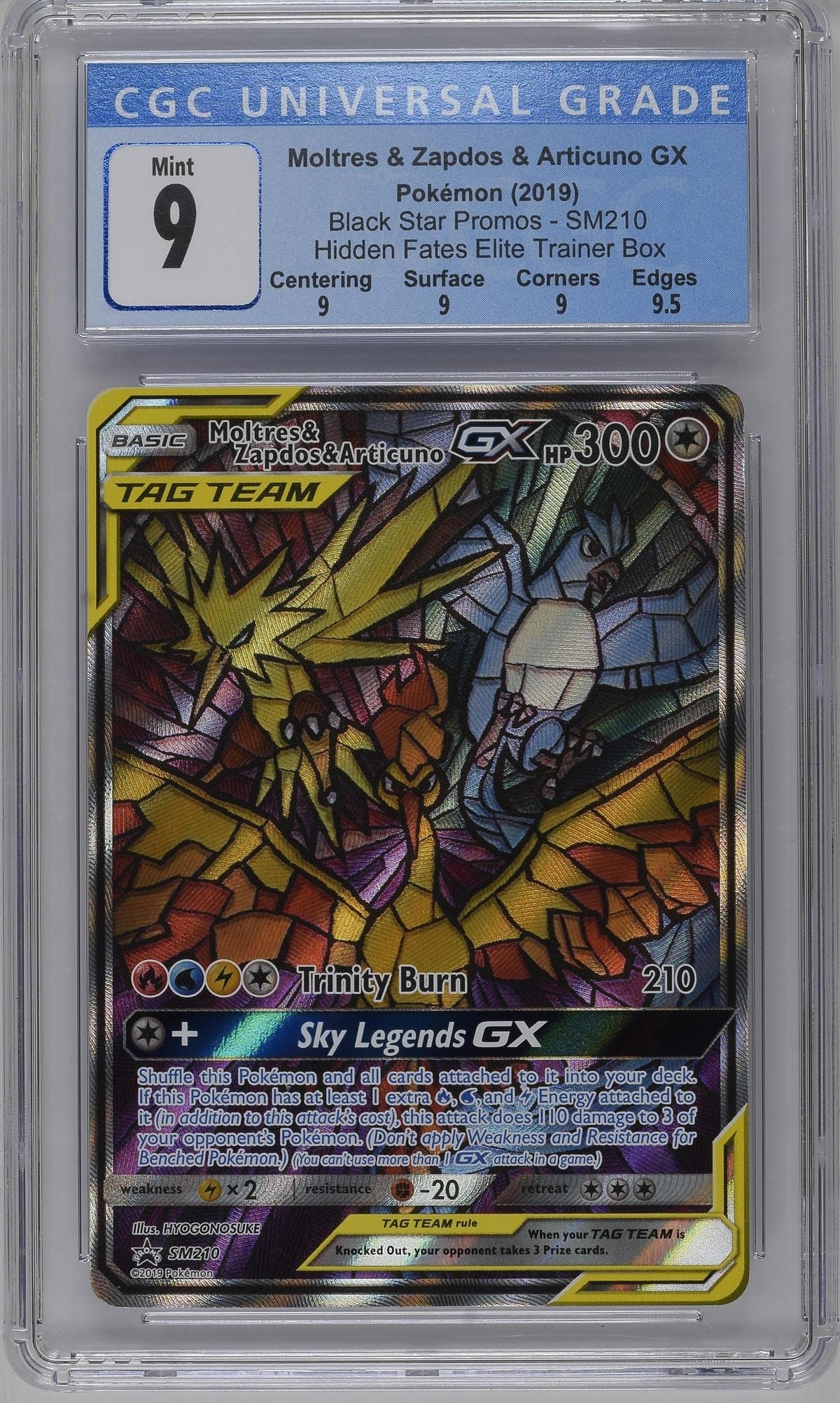 2019 Moltres & Zapdos & Articuno GX #SM210 CGC 9 (front)