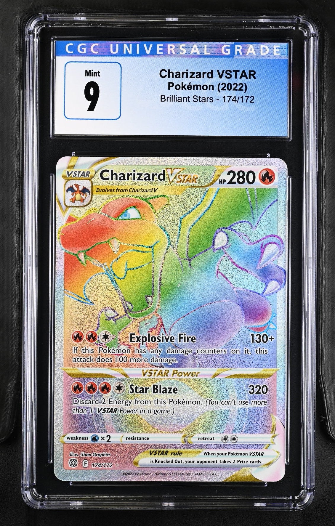 2022 Charizard VSTAR #174/172 Rainbow Rare Holo CGC 9 (back)