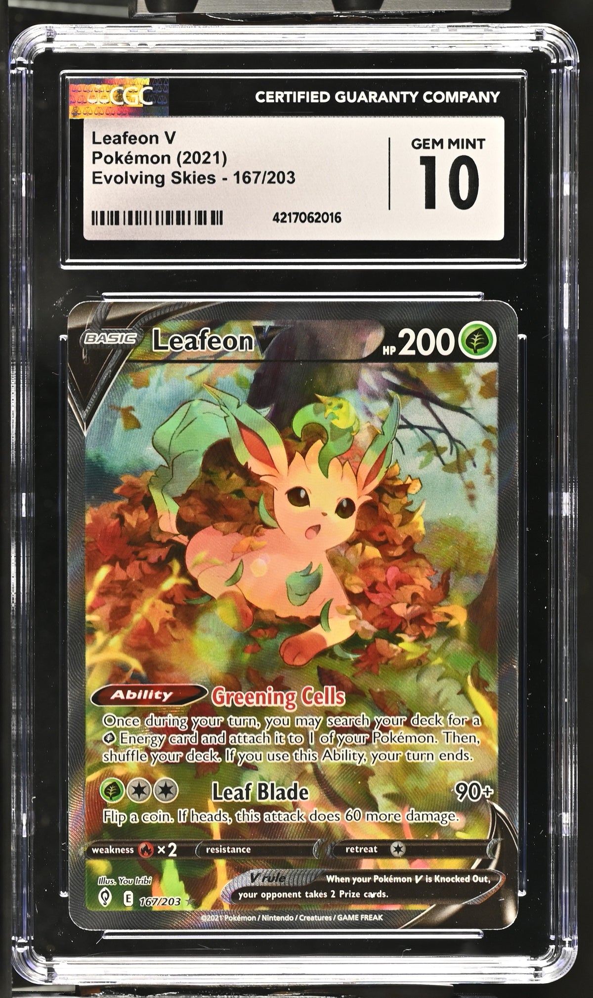 2021 Leafeon V #167/203 CGC Gem Mint 10 (front)