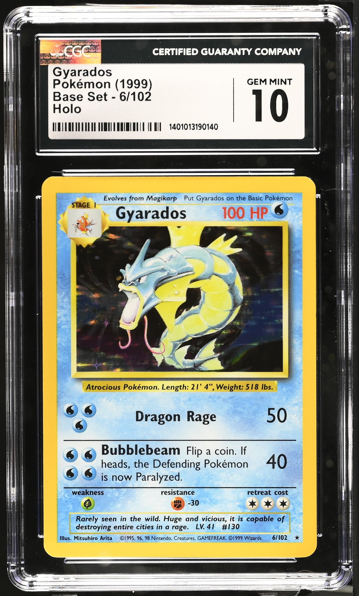 1999 Gyarados #6/102 CGC Gem Mint 10 (front)