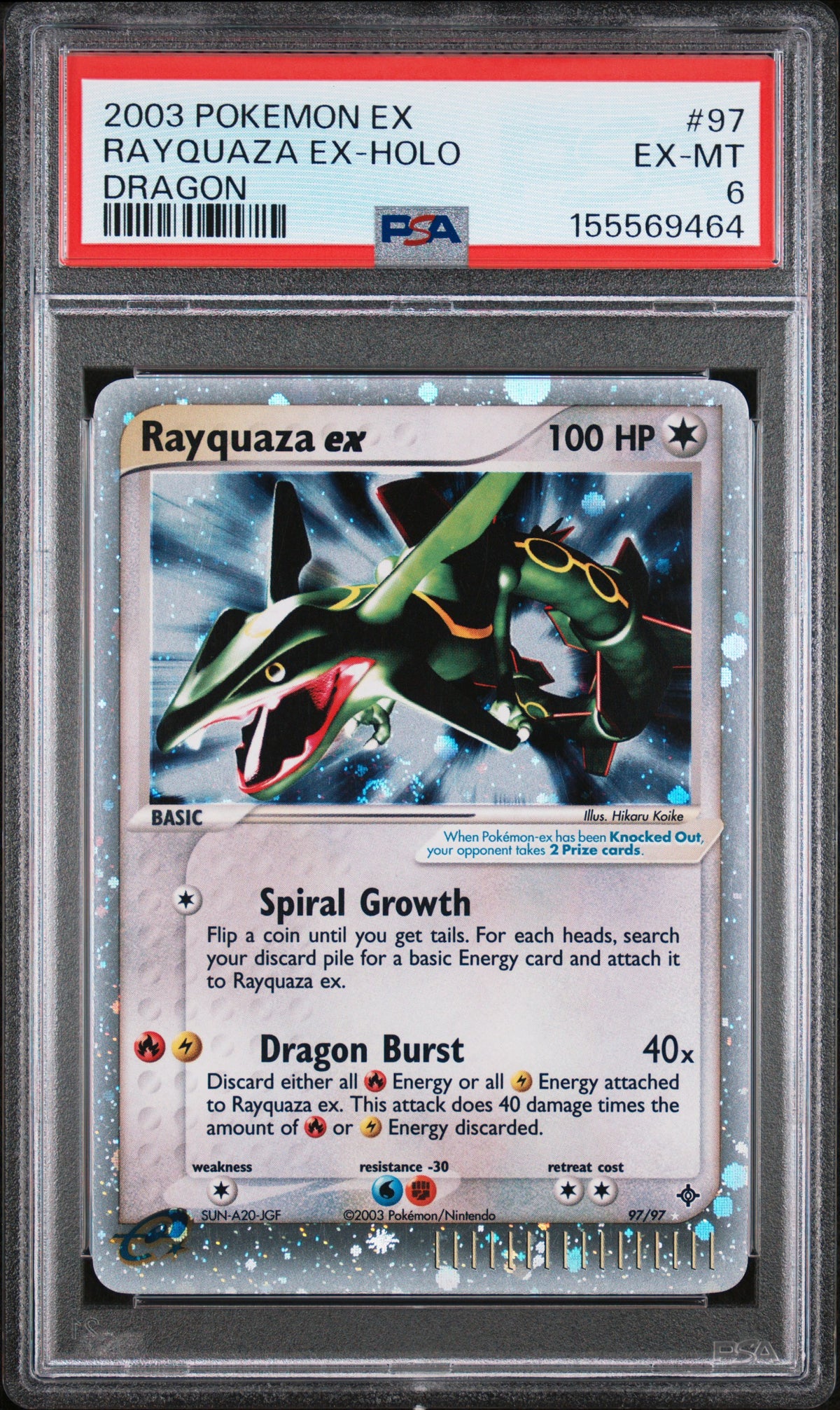 2003 RAYQUAZA EX-HOLO #97 PSA 6 (front)