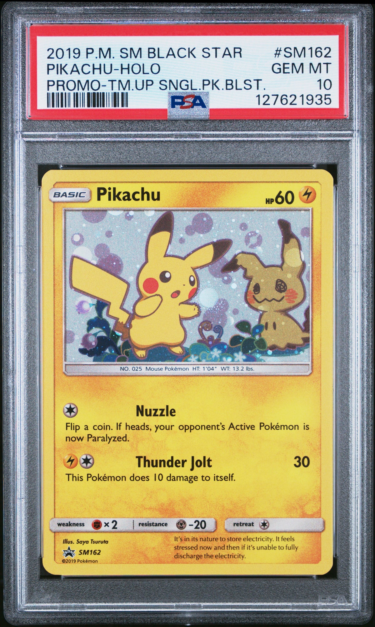 2019 PIKACHU-HOLO #SM162 PSA 10 (front)