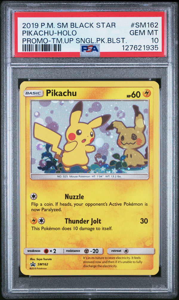 2019 PIKACHU-HOLO #SM162 PSA 10 (front)