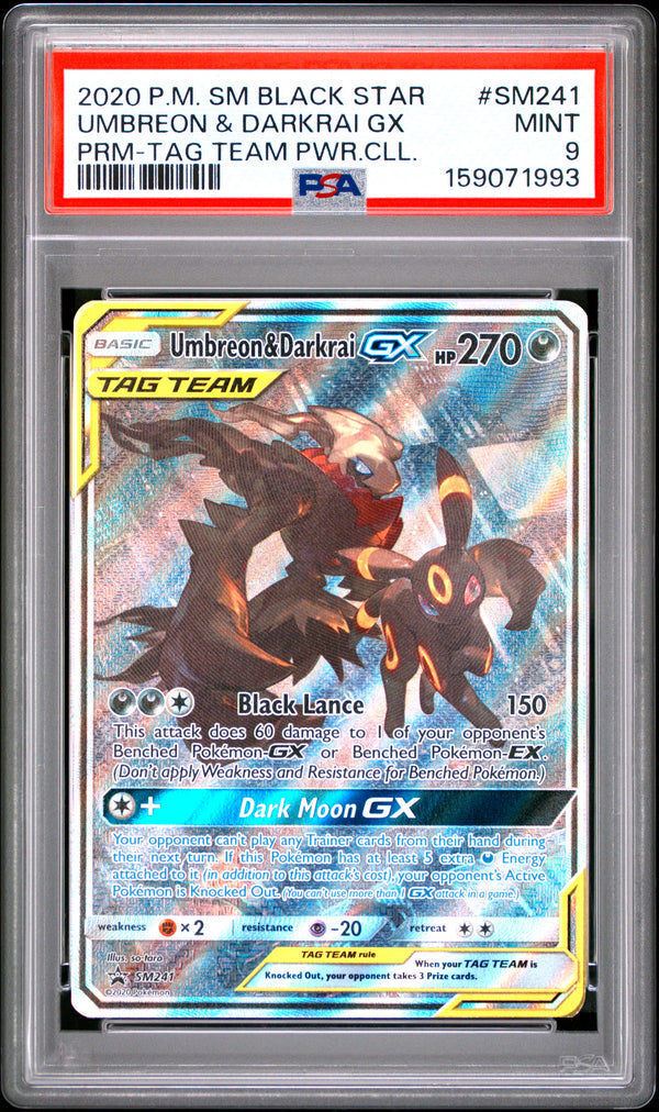 2020 UMBREON & DARKRAI GX #SM241 PSA 9 (front)