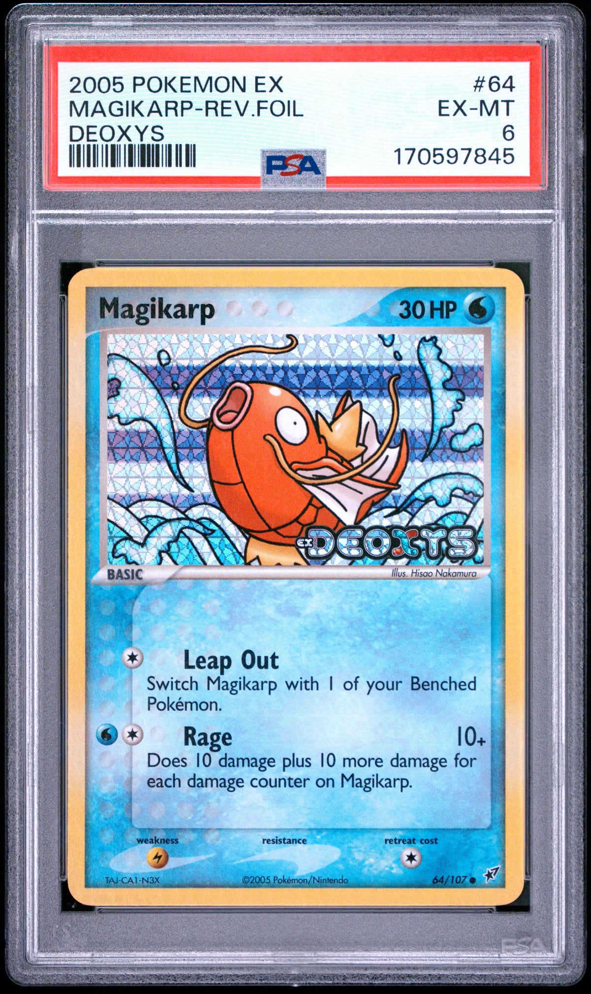 2005 MAGIKARP-REV.FOIL #64 Deoxys PSA 6 (front)