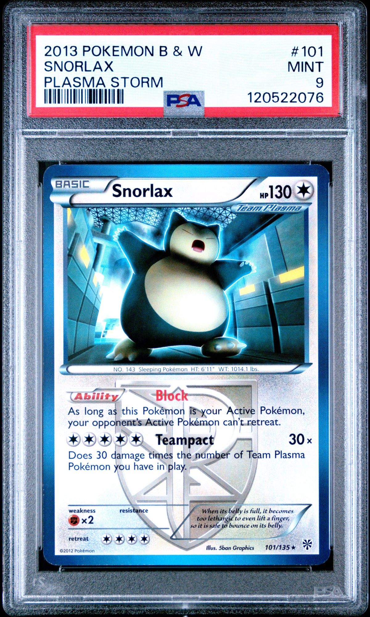 2013 SNORLAX #101 PSA 9 (front)