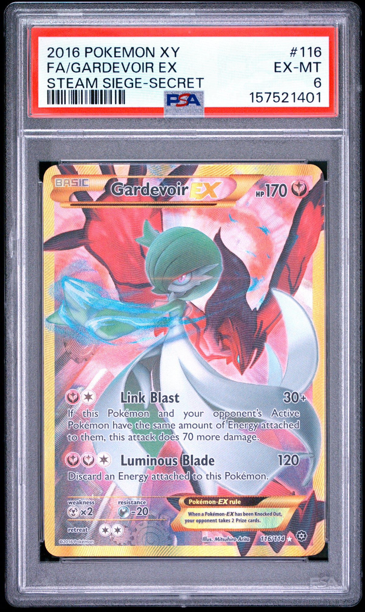 2016 FA/GARDEVOIR EX #116 Steam Siege-Secret PSA 6 (front)