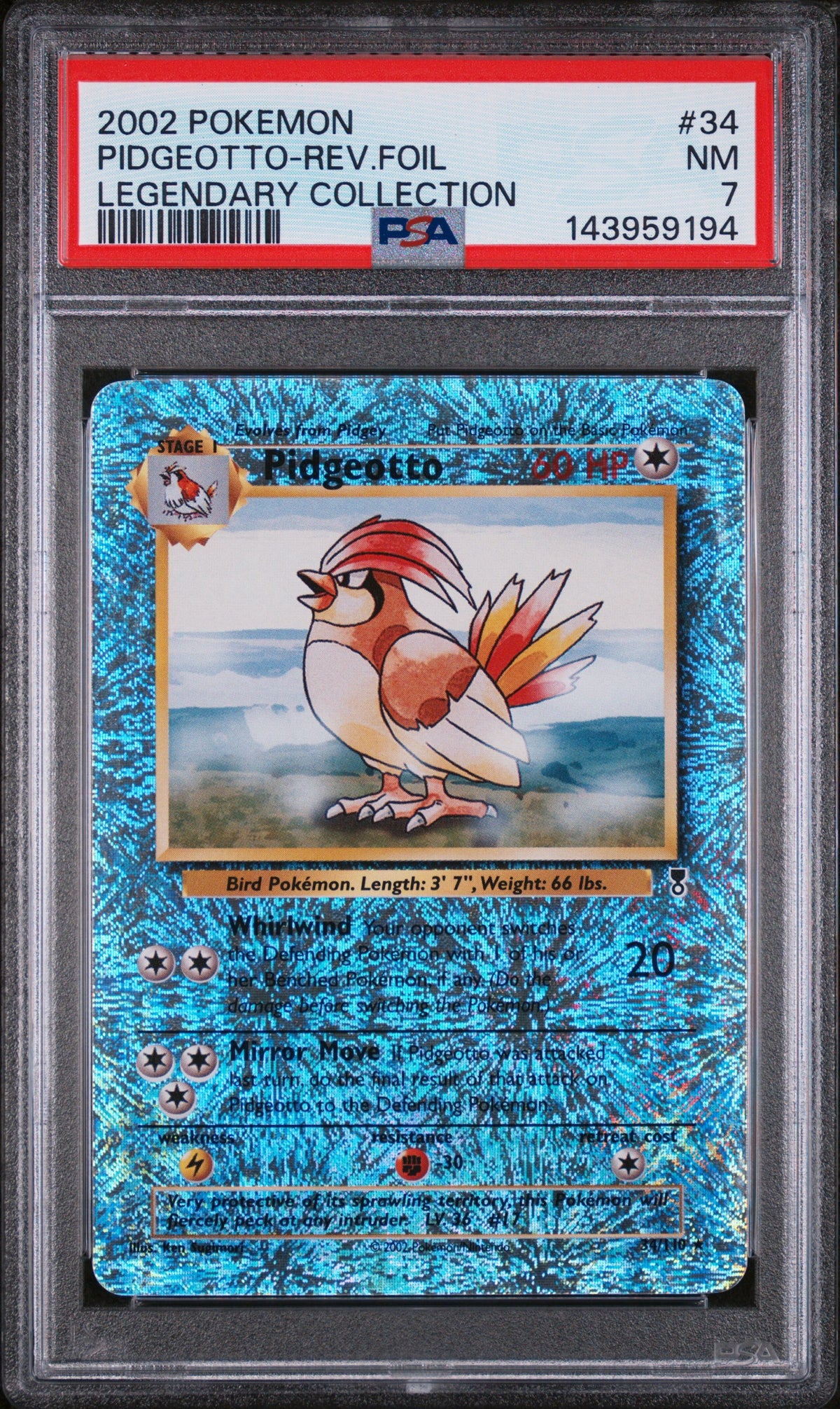 2002 PIDGEOTTO-REV.FOIL #34 Legendary Collection PSA 7 (front)