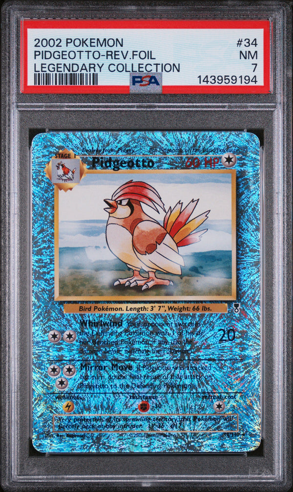2002 PIDGEOTTO-REV.FOIL #34 Legendary Collection PSA 7 (front)