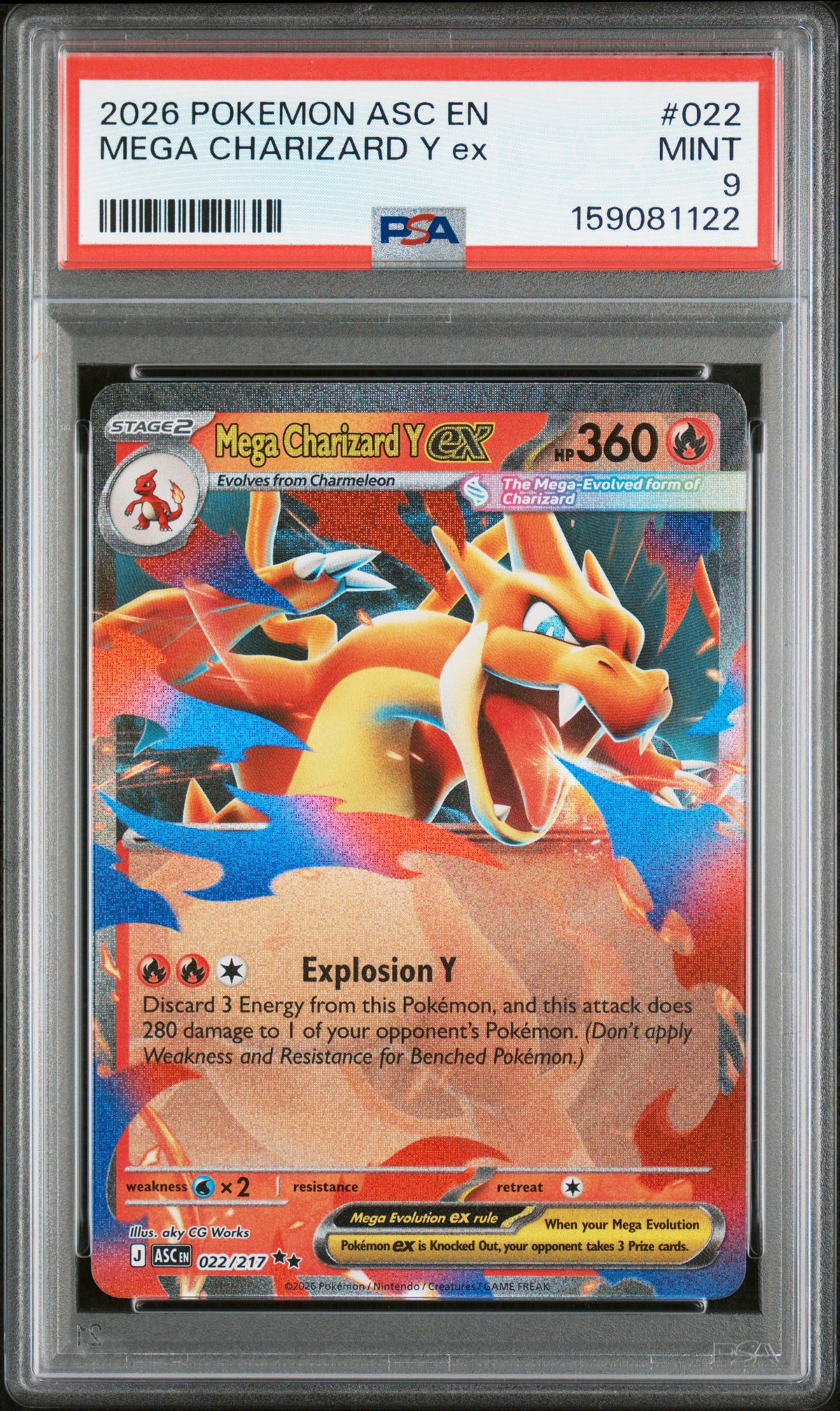 2026 MEGA CHARIZARD Y ex #022 PSA 9 (front)
