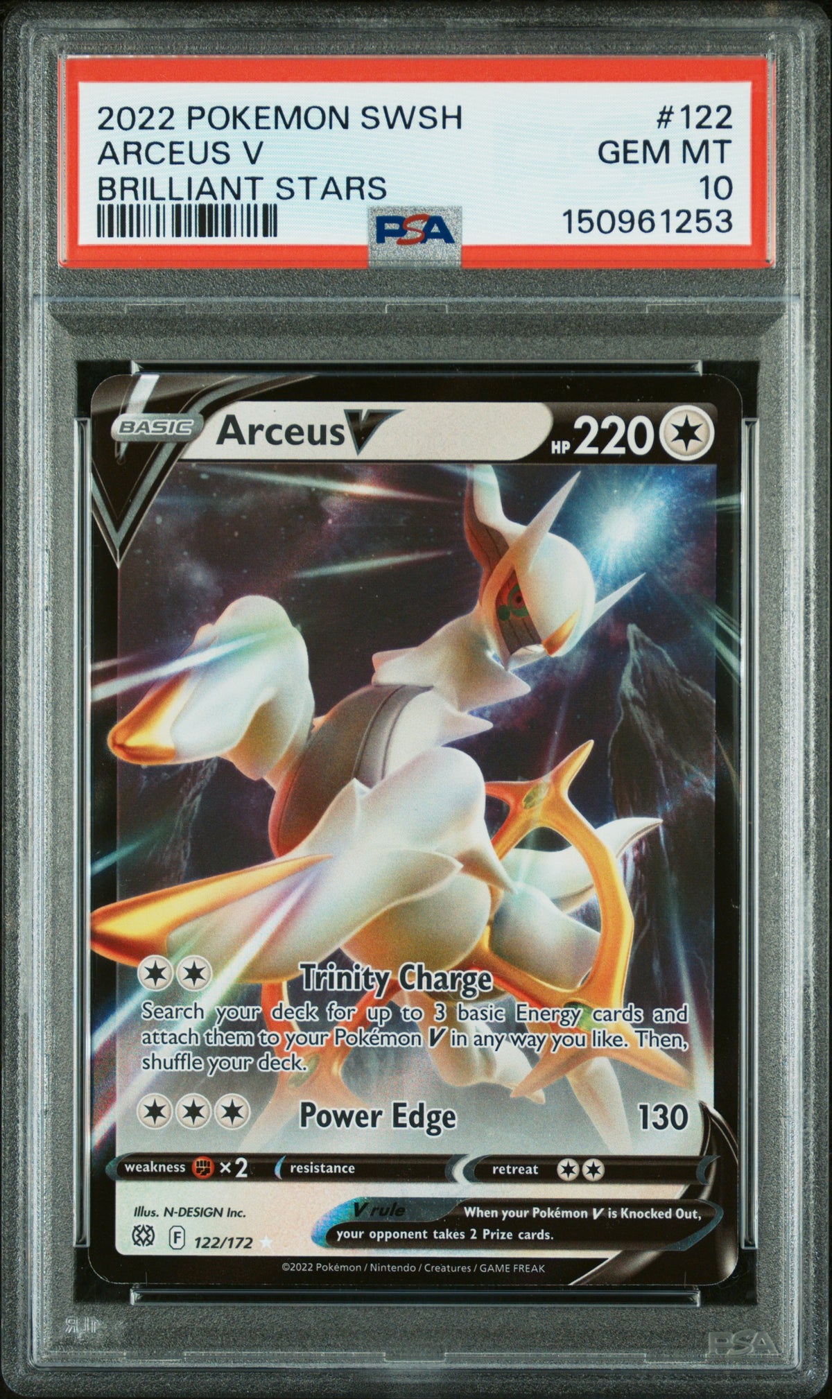 2022 ARCEUS V #122 Brilliant Stars PSA 10 (front)
