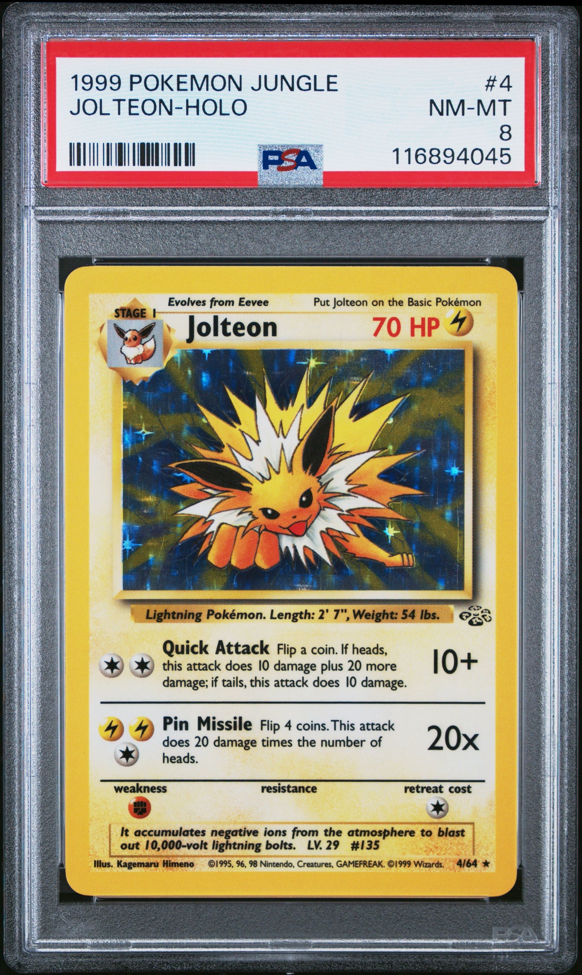 1999 JOLTEON-HOLO #4 PSA 8 (front)