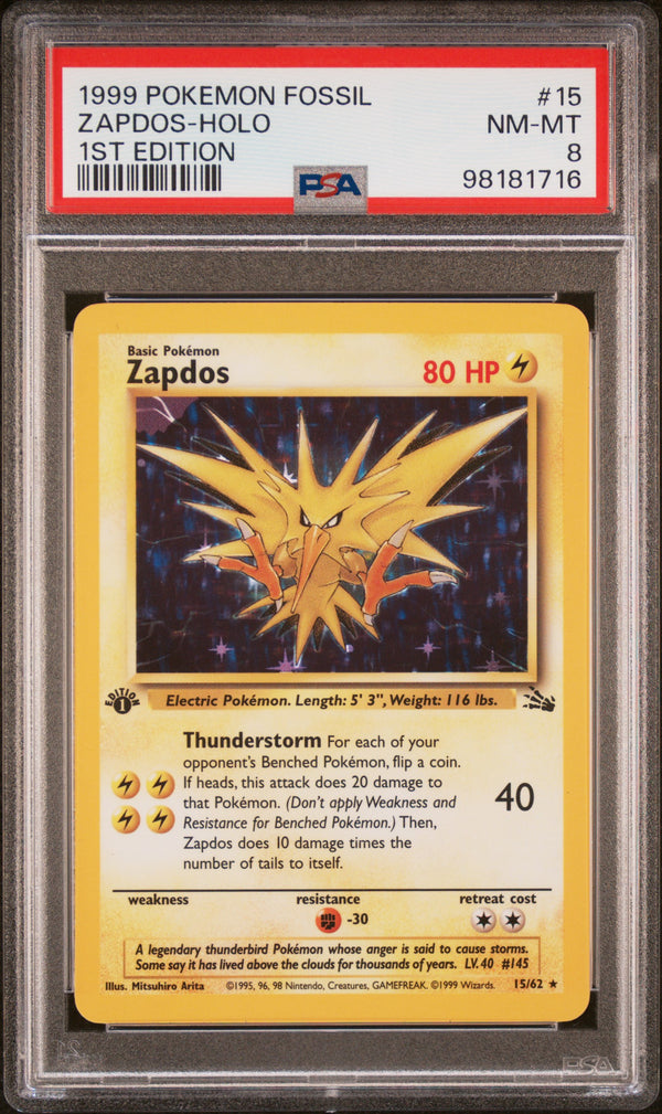 1999 ZAPDOS-HOLO #15 PSA 8 (front)