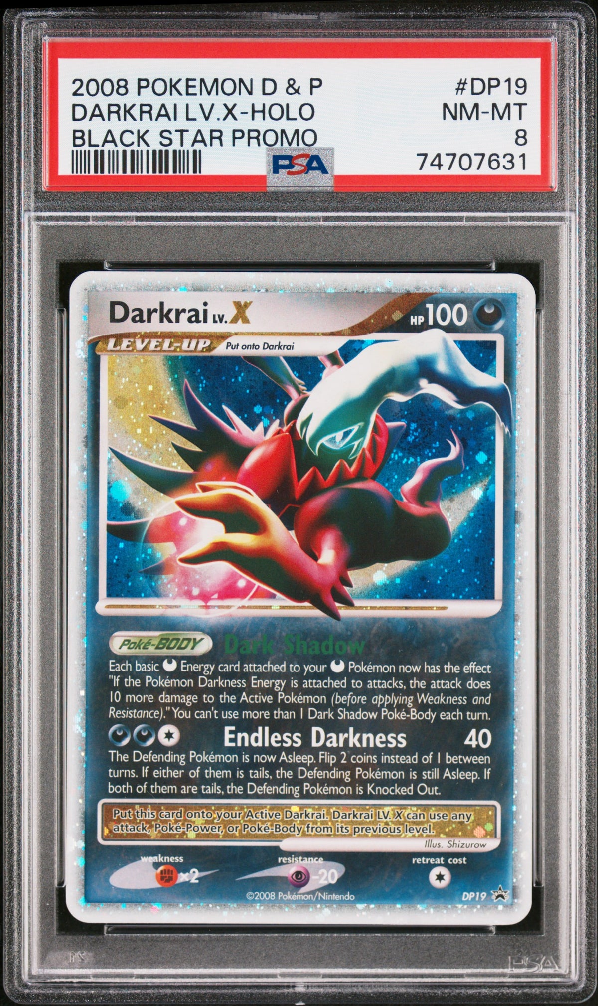 2008 DARKRAI LV.X-HOLO #DP19 PSA 8 (front)