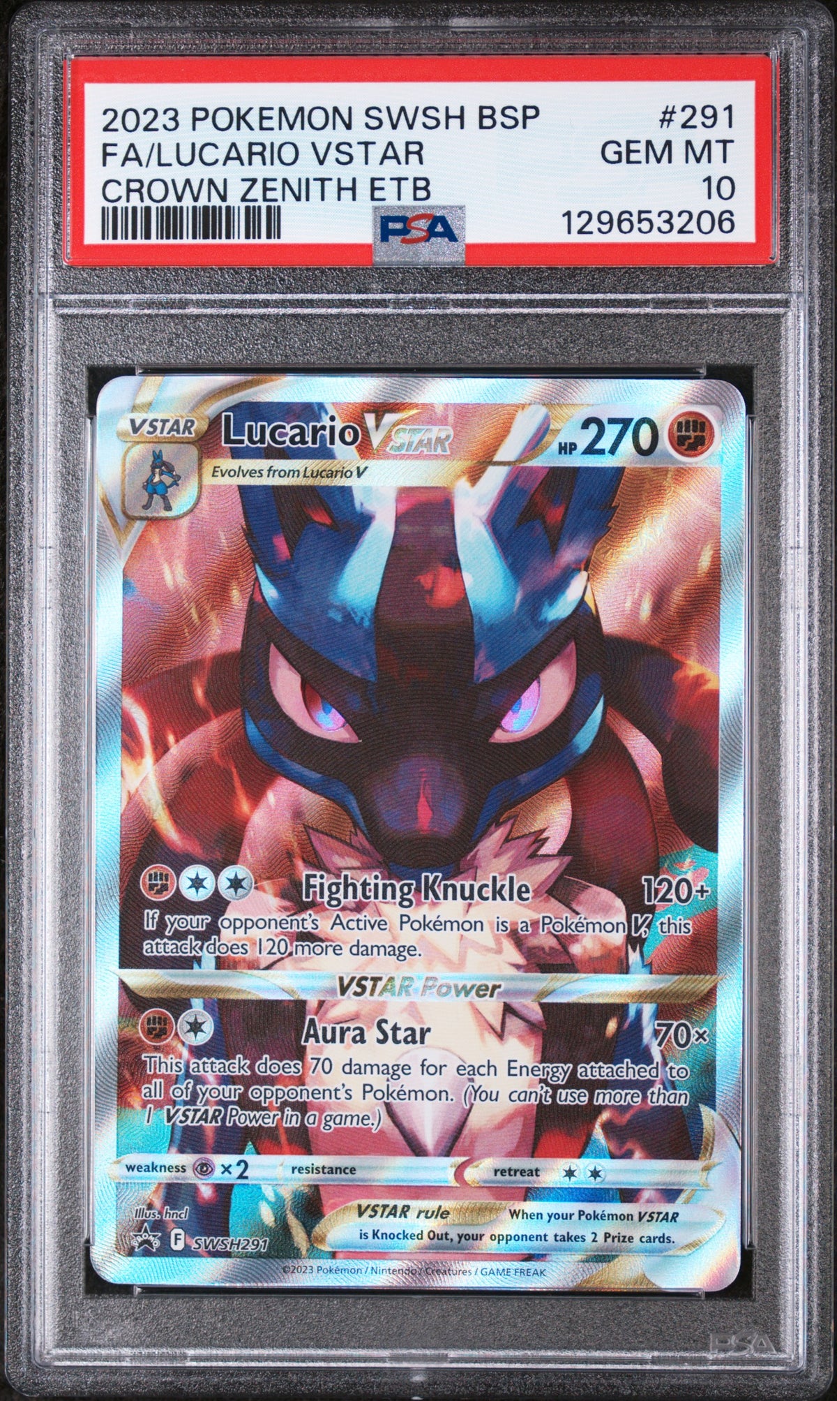 2023 FA/LUCARIO VSTAR #291 PSA 10 (front)