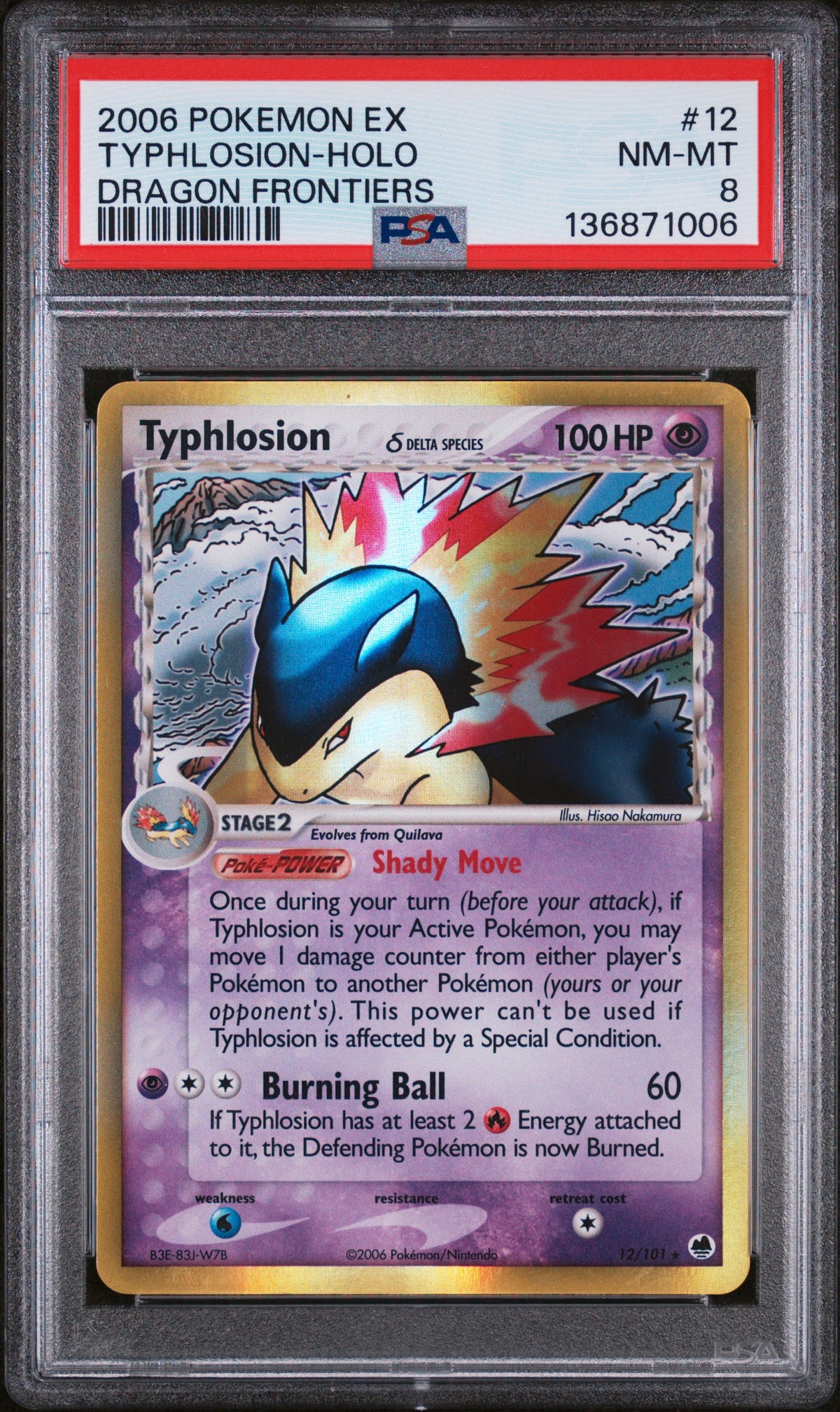 2006 TYPHLOSION-HOLO #12 Dragon Frontiers PSA 8 (front)