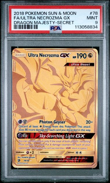 2018 FA/ULTRA NECROZMA GX #78 PSA 9 (front)