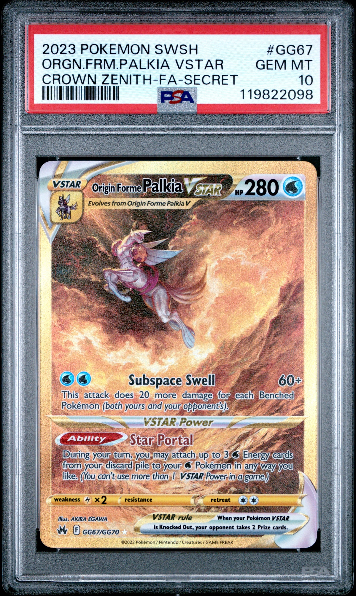 2023 ORGN.FRM.PALKIA VSTAR #GG67 PSA 10 (front)