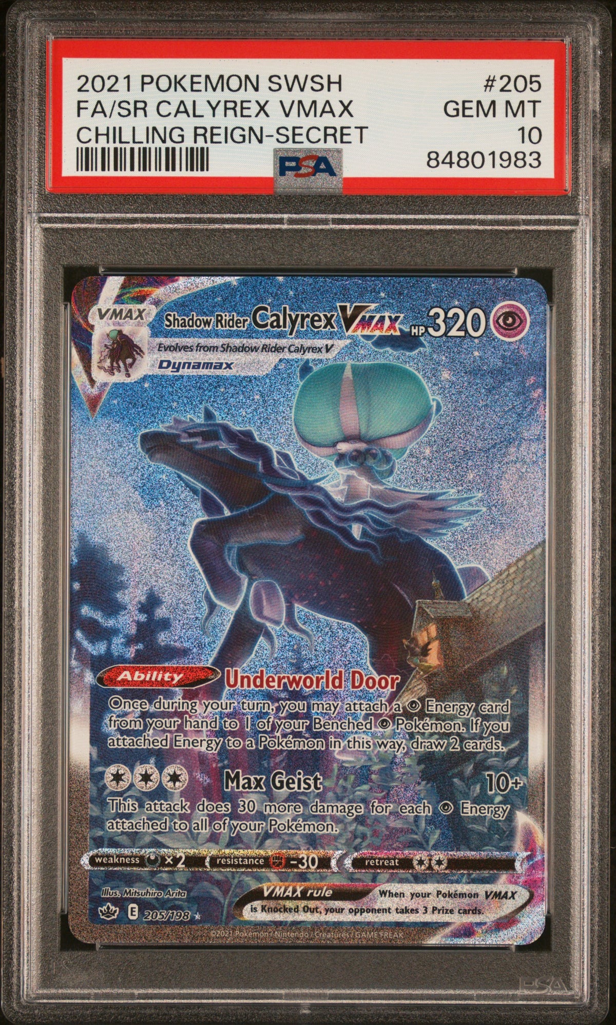 2021 FA/SR CALYREX VMAX #205 Chilling Reign-Secret PSA 10 (front)
